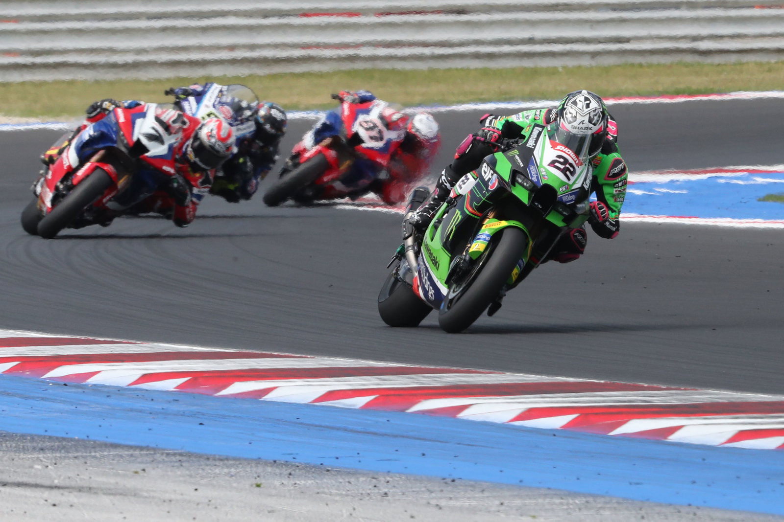 Alex Lowes leads Iker Lecuona, 2023 Emilia Romagna WorldSBK. - Gold and Goose