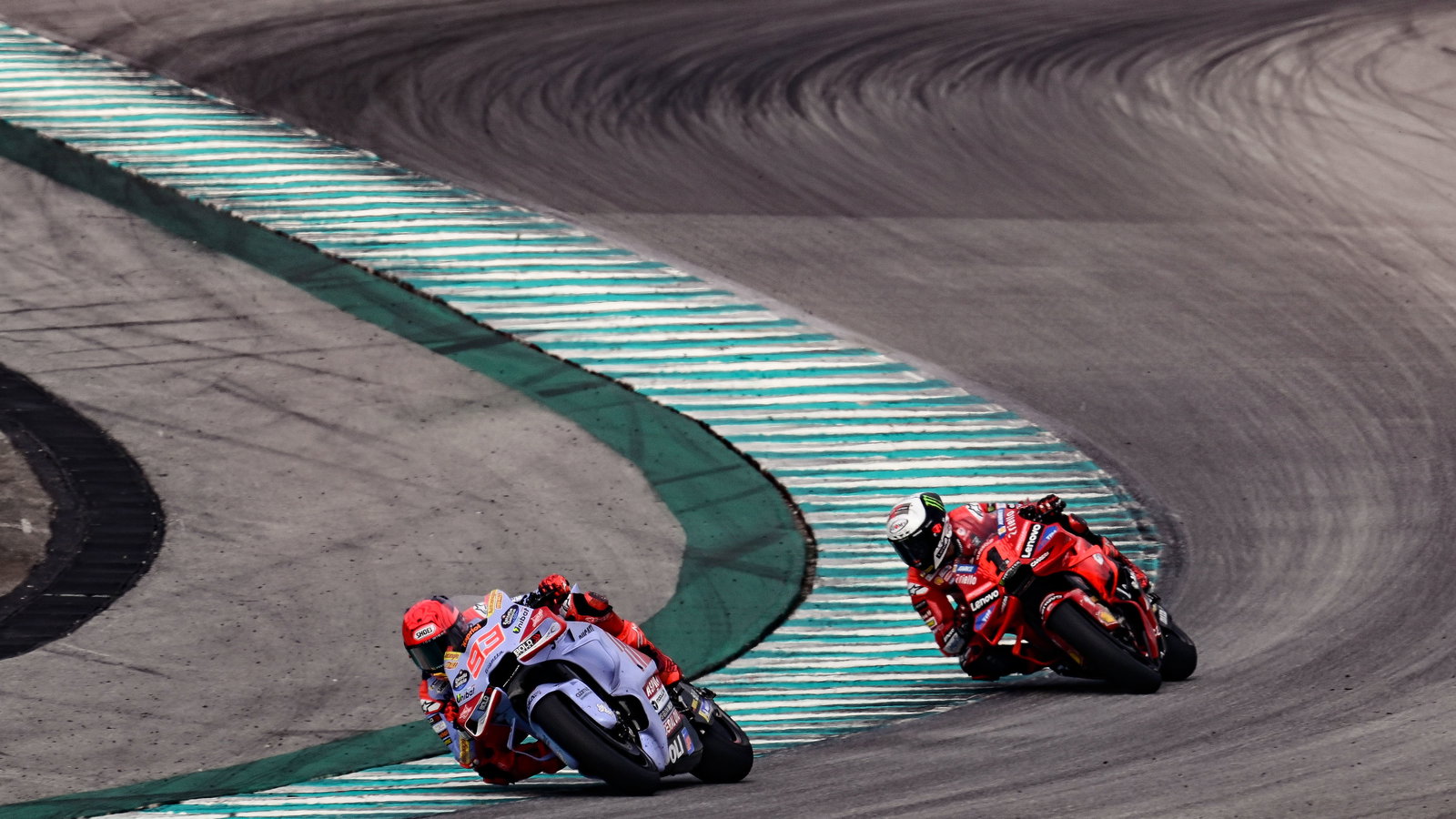 Marc Marquez, Francesco Bagnaia, 2024 MotoGP Sepang Test. - Gold and Goose