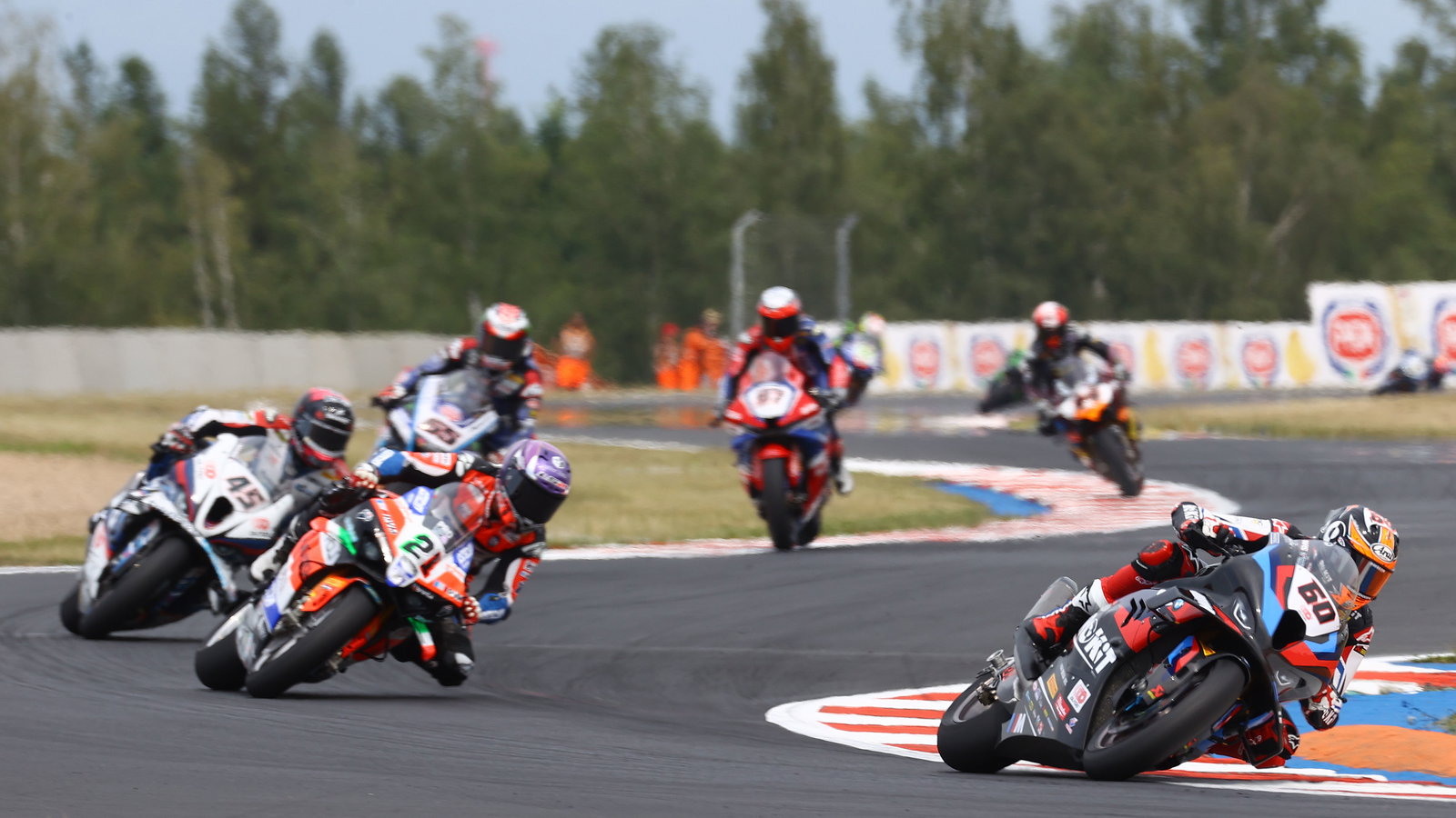 Michael van der Mark leads Michael Ruben Rinaldi, 2024 Czech WorldSBK. - Gold and Goose