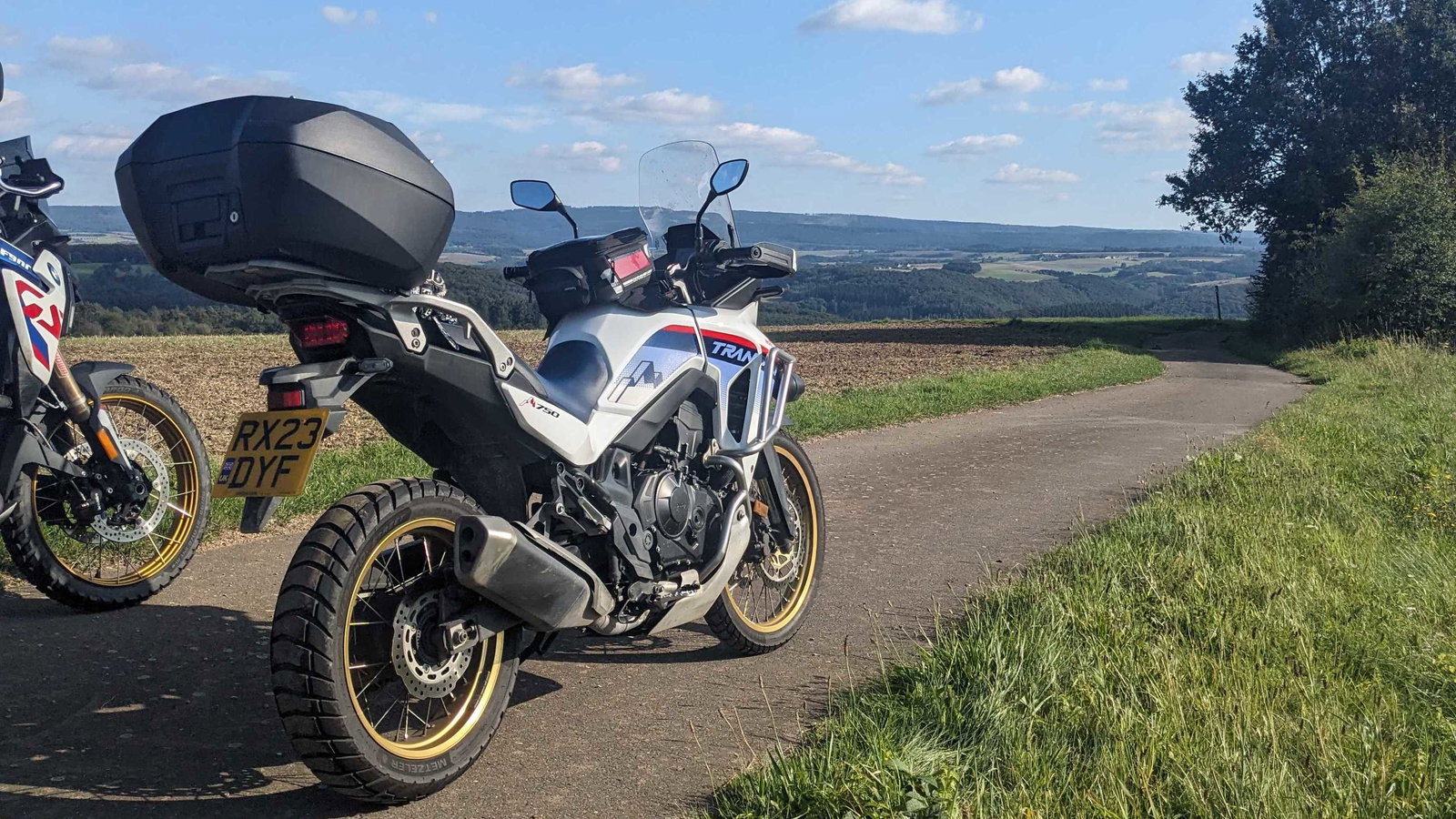 A Honda XL750 Transalp overlooking German countryside