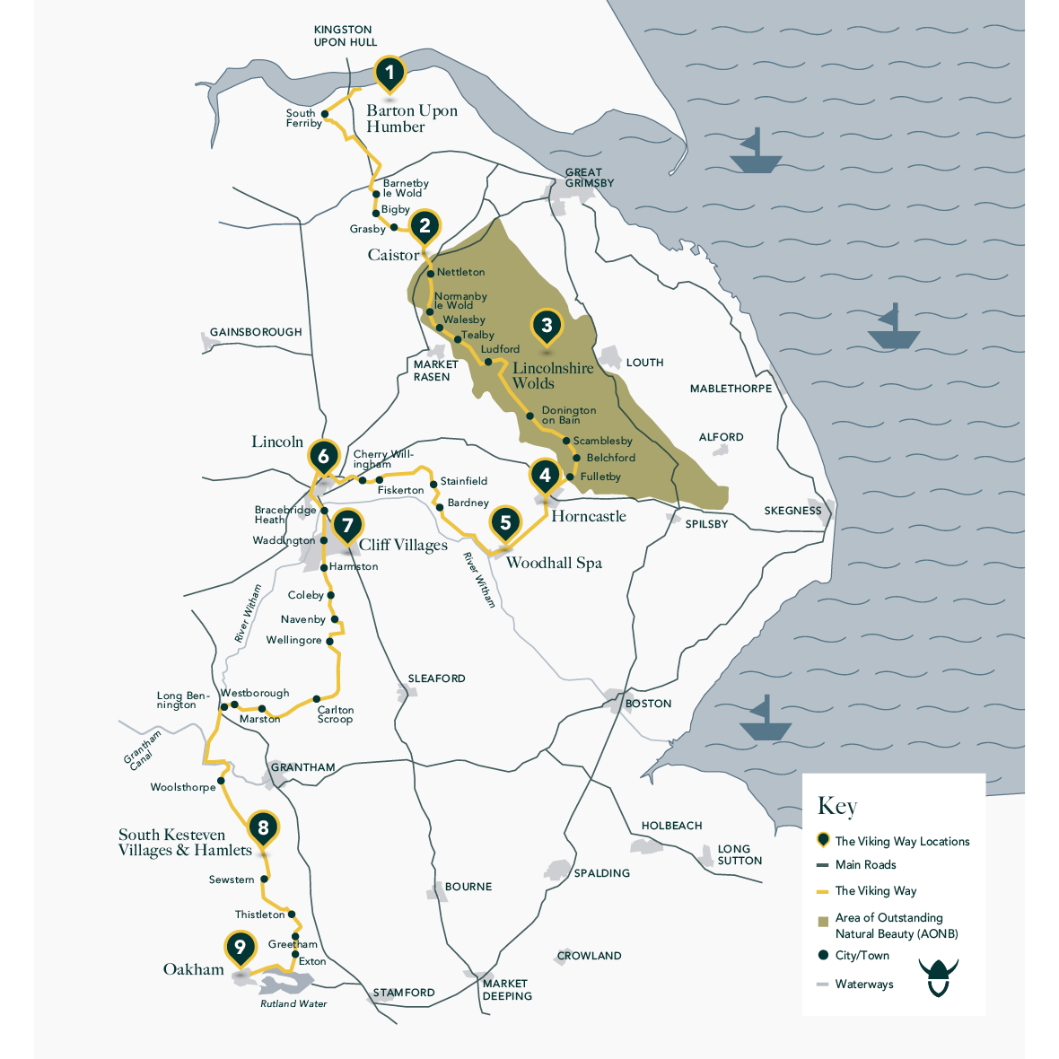 The route the Viking Way takes in
