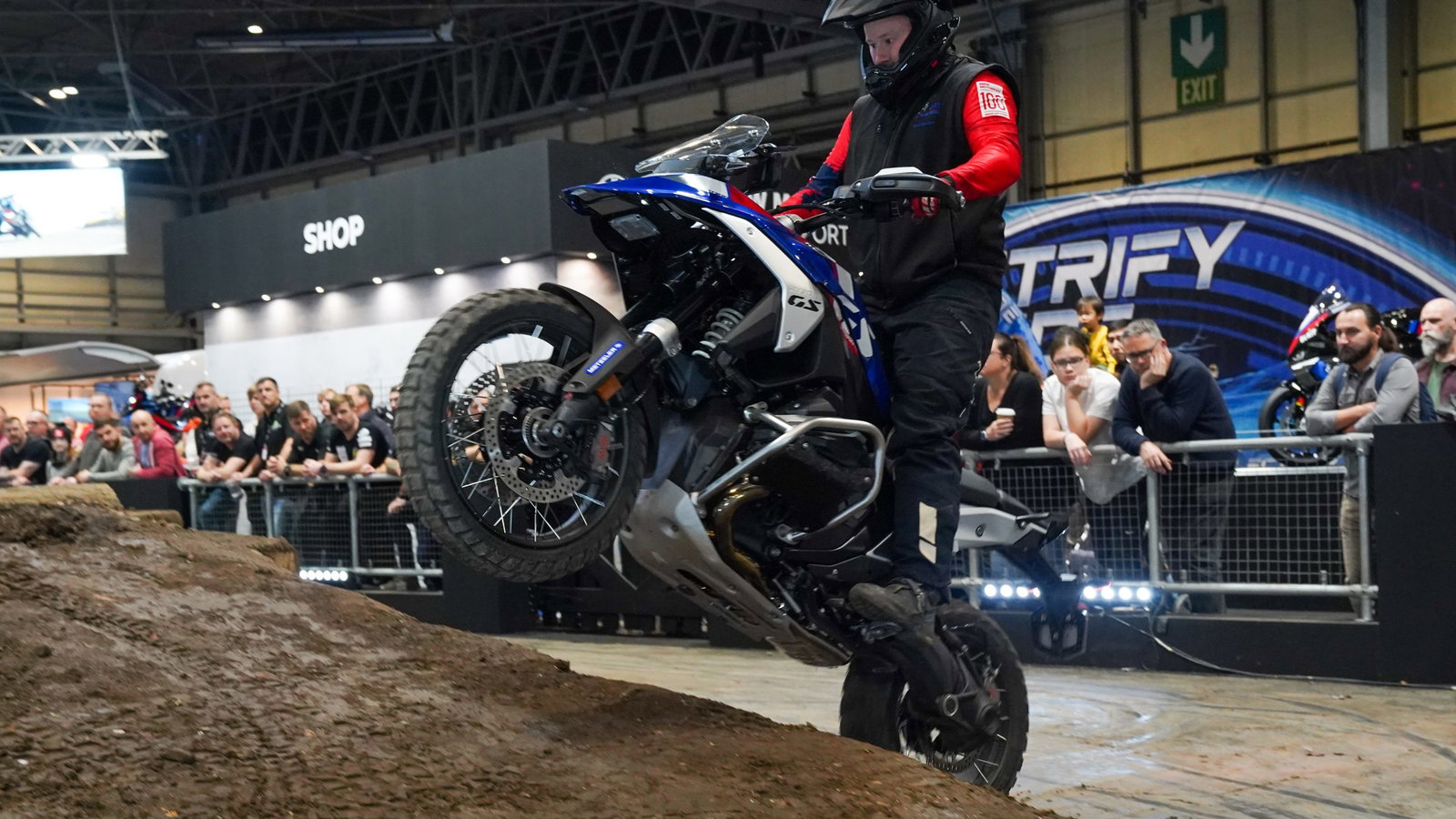 BMW R1300 GS stunt riding at Motorcycle Live