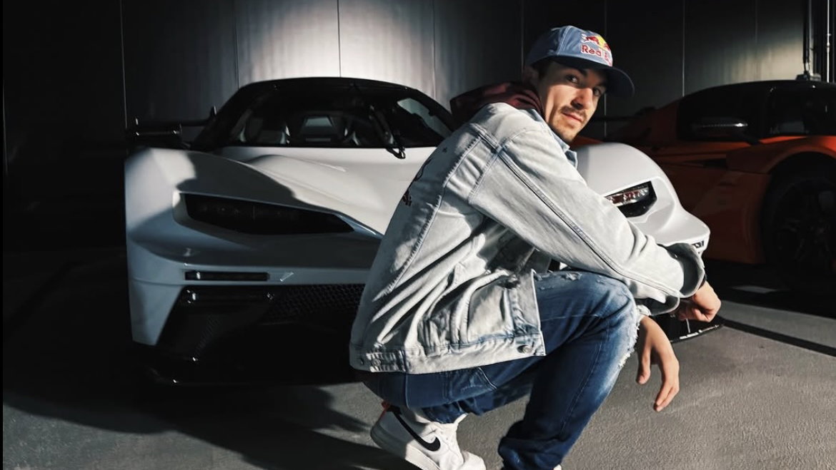 Maverick Vinales in front of a KTM X-Bow GT XR