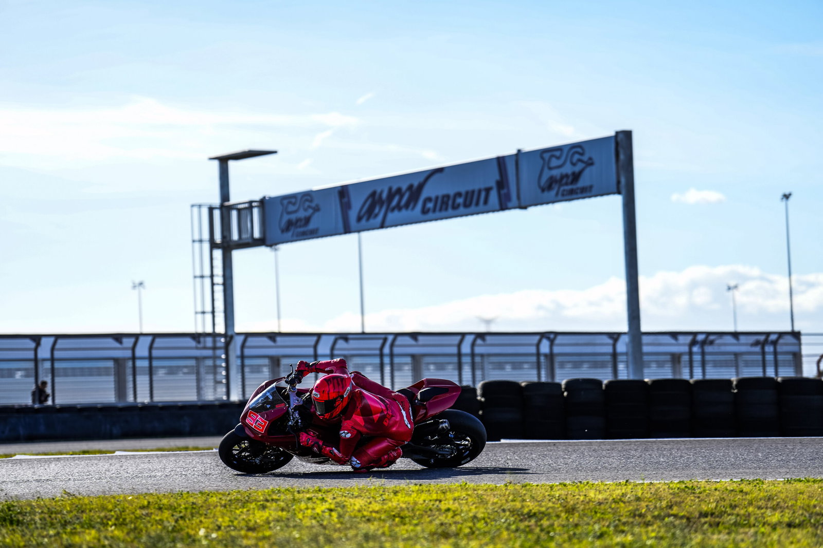 Marc Marquez testing the 2025 Panigale V2 at the Aspar circuit