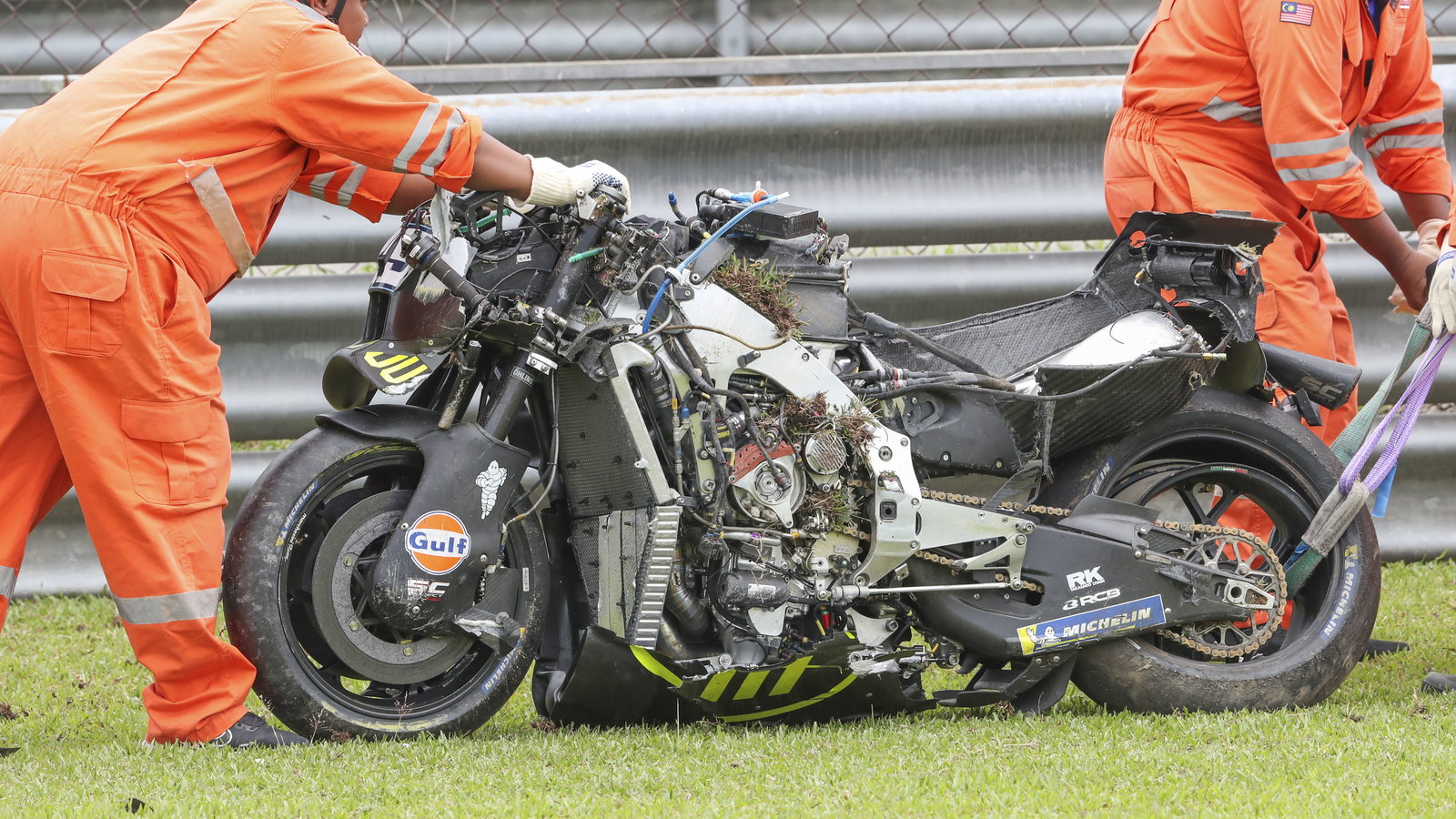 Raul Fernandez's wrecked Aprilia