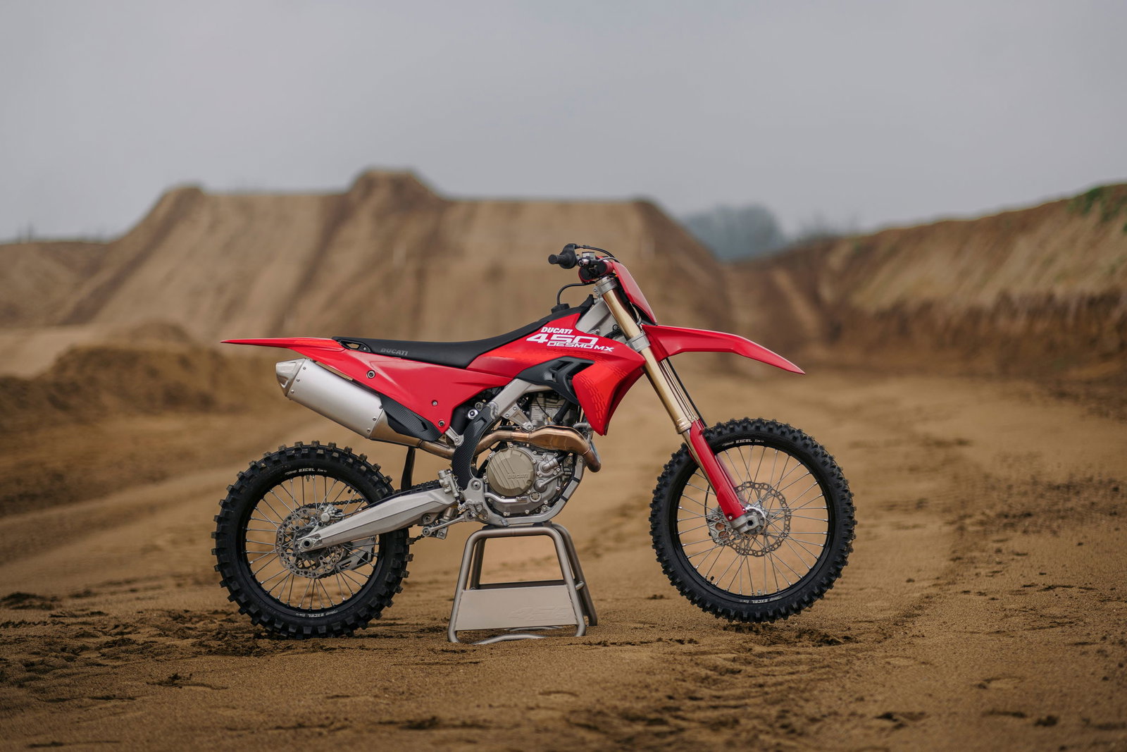 Side view of the new Ducati Desmo450 MX