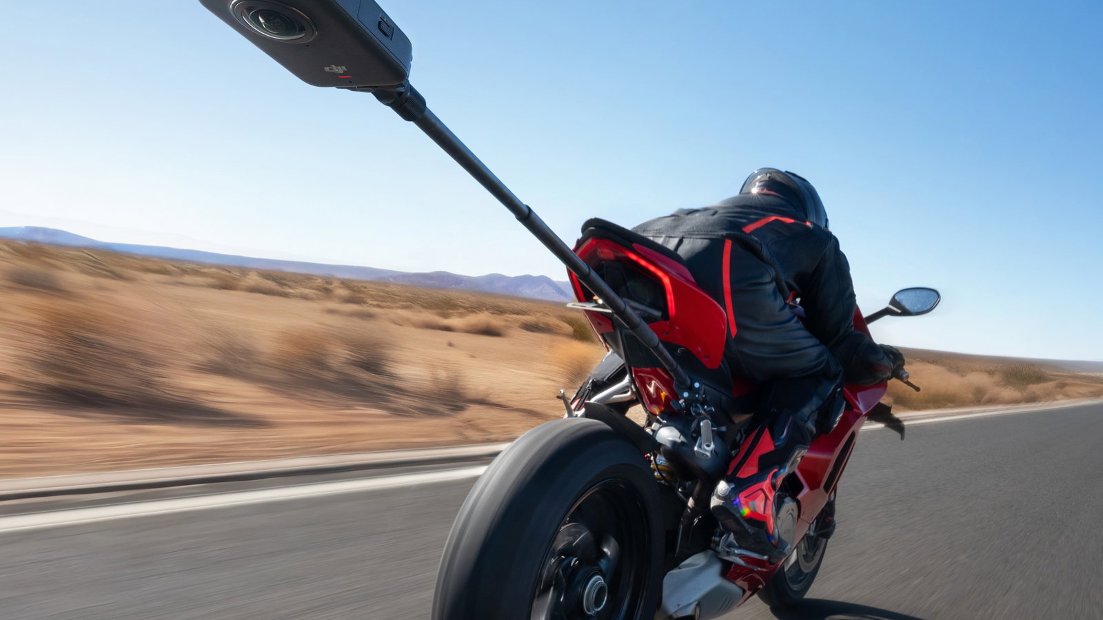 DJI Osmo 360 action camera on the rear of a motorcycle. Credit - DJI