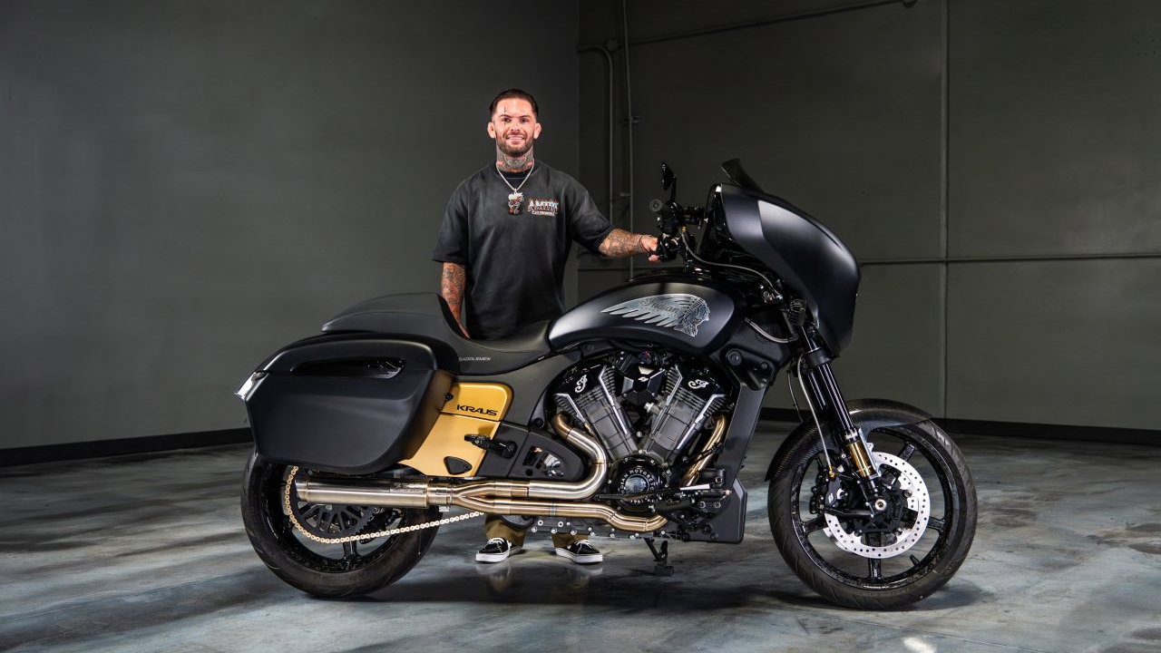 Indian Chieftain PowerPlus bike with UFC fighter Cody Garbrandt