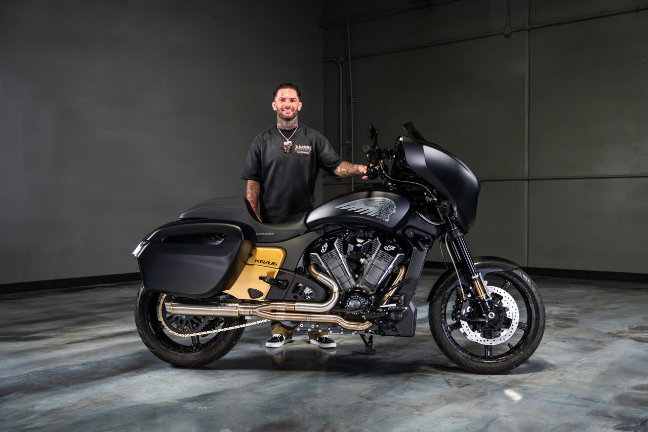 Indian Chieftain PowerPlus bike with UFC fighter Cody Garbrandt