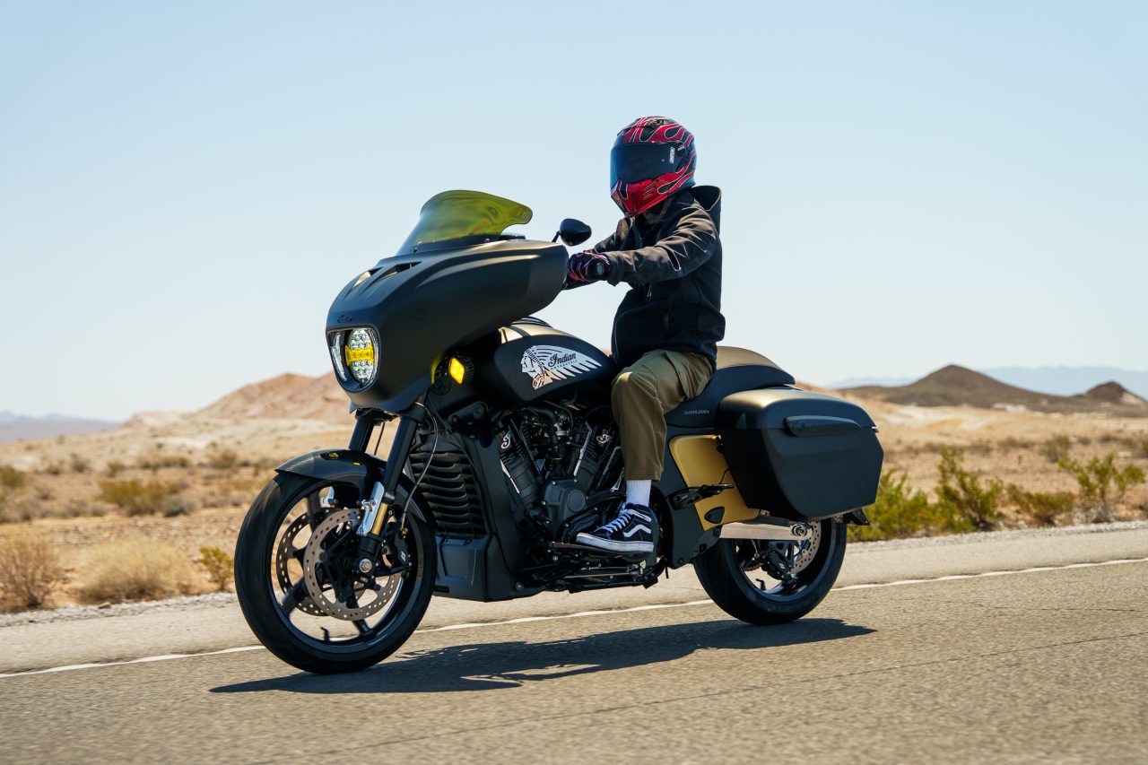 Indian Chieftain riding on the streets in the US