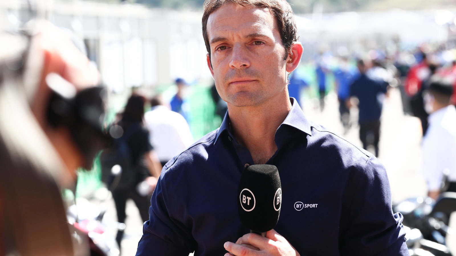 Sylvain Guintoli reporting at MotoGP event. Credit - Gold and Goose