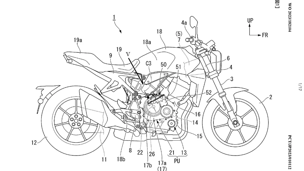 A patent showing a Honda CB1000R E-Clutch motorcycle