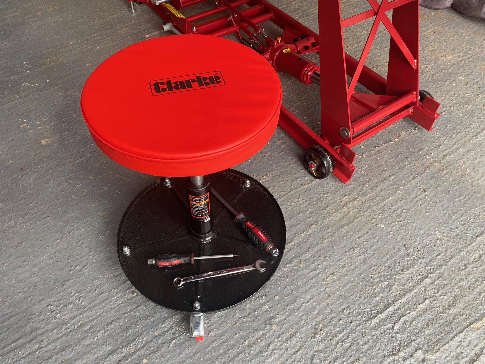 The Clarke CMS2 Height Adjustable Mechanics Seat is an ideal place to stash them!
