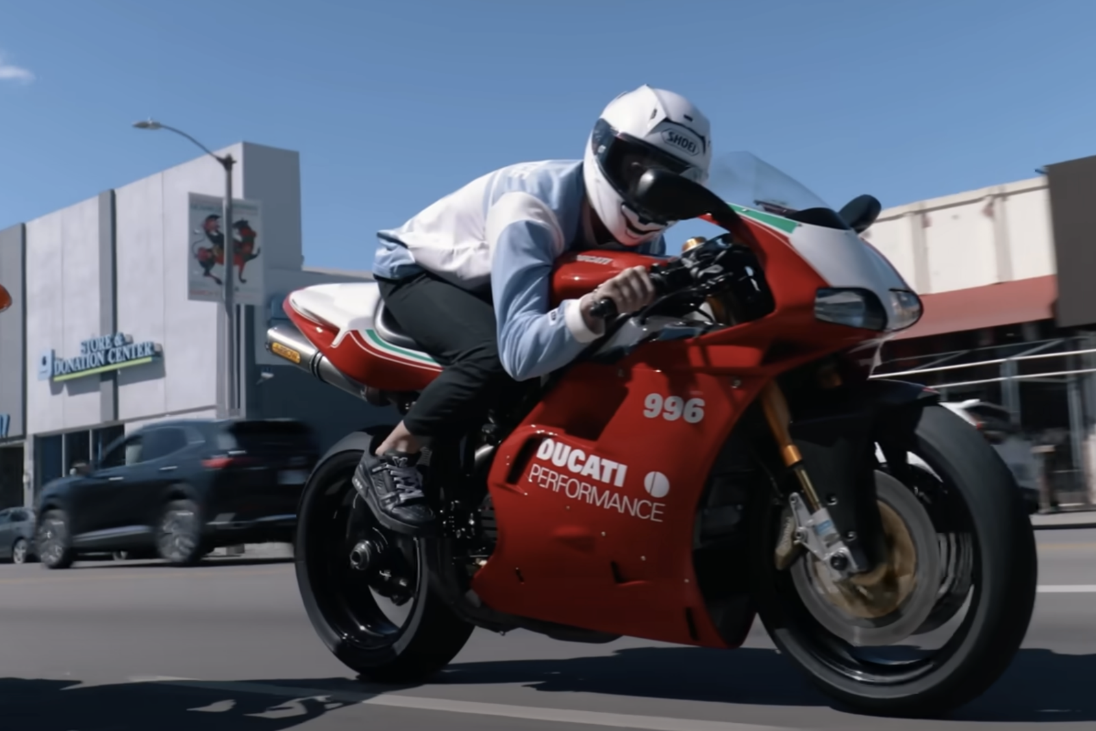 Ducati MotoGP racer Fabio Di Giannantonio rides Ducati 996 in