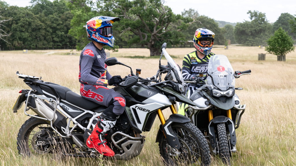 Sam Sunderland and Jonny Walker on Triumph Tiger 900 Rally Pro bikes.
