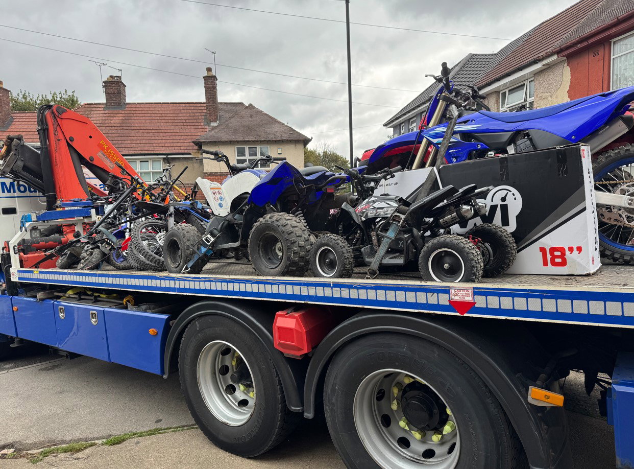 A haul of recovered stolen bikes on a low-loader