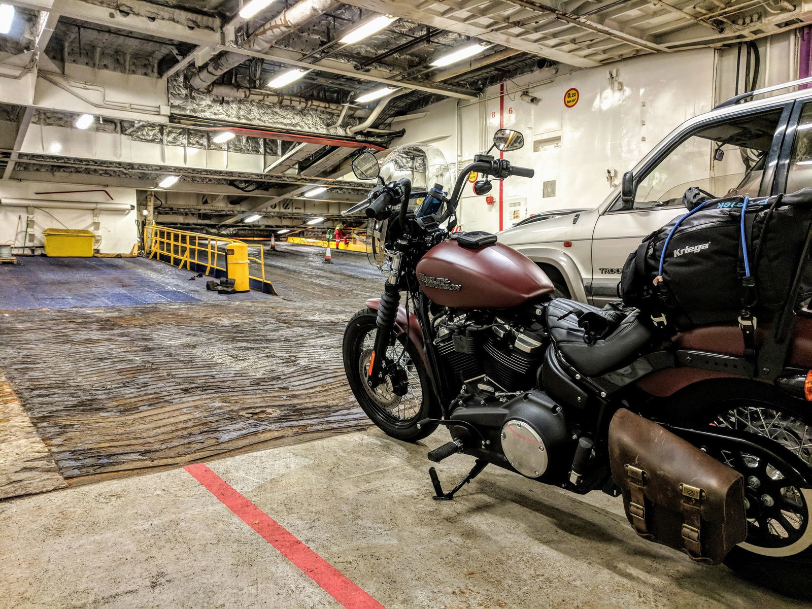 Harley-Davidson Street Bob on ferry to Ireland