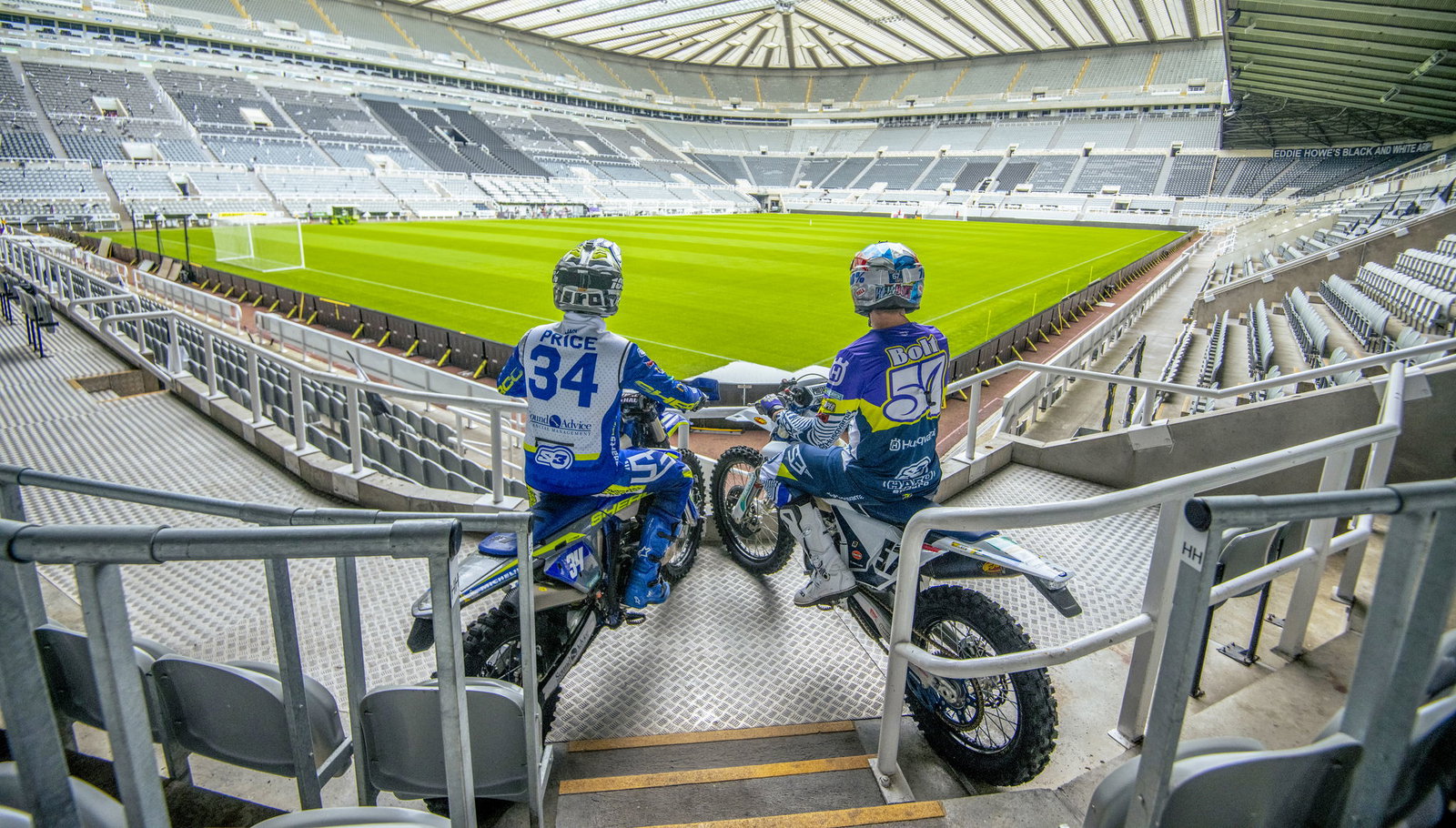 Billy Bolt and Jack Price inside the Newcastle United stadium