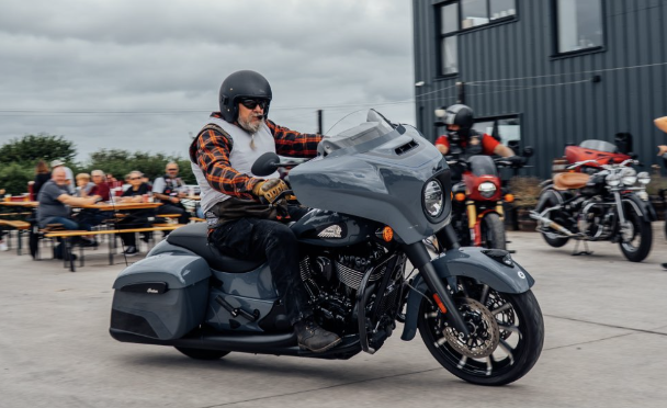 Indian Motorcycle riding off at the UK National Rally. Credit - Tom Babiarczyk