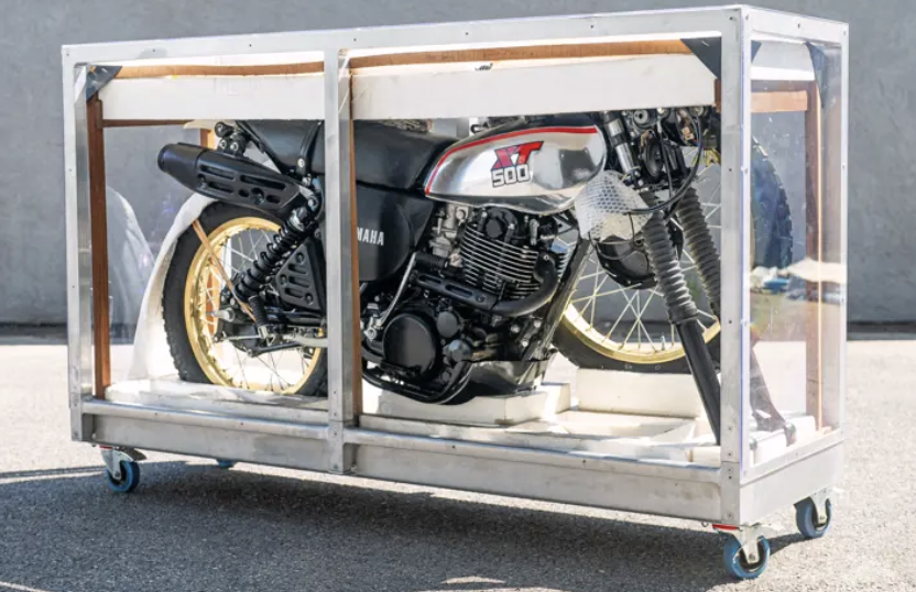 Yamaha XT500 still in its crate. Photo credit - Loic Kernen, courtesy of RM Sotherby's