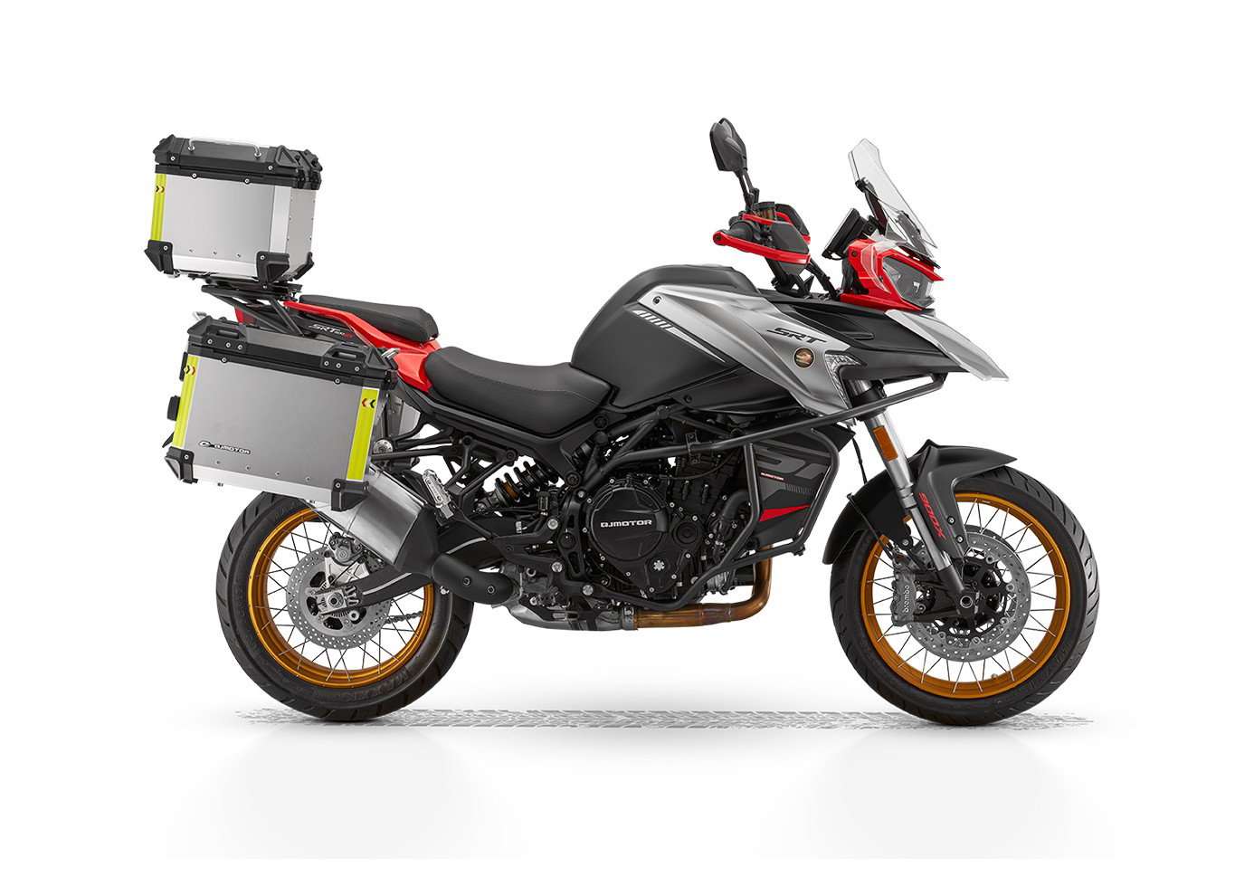 QJMotor SRT 900 SX with panniers on the back of the bike