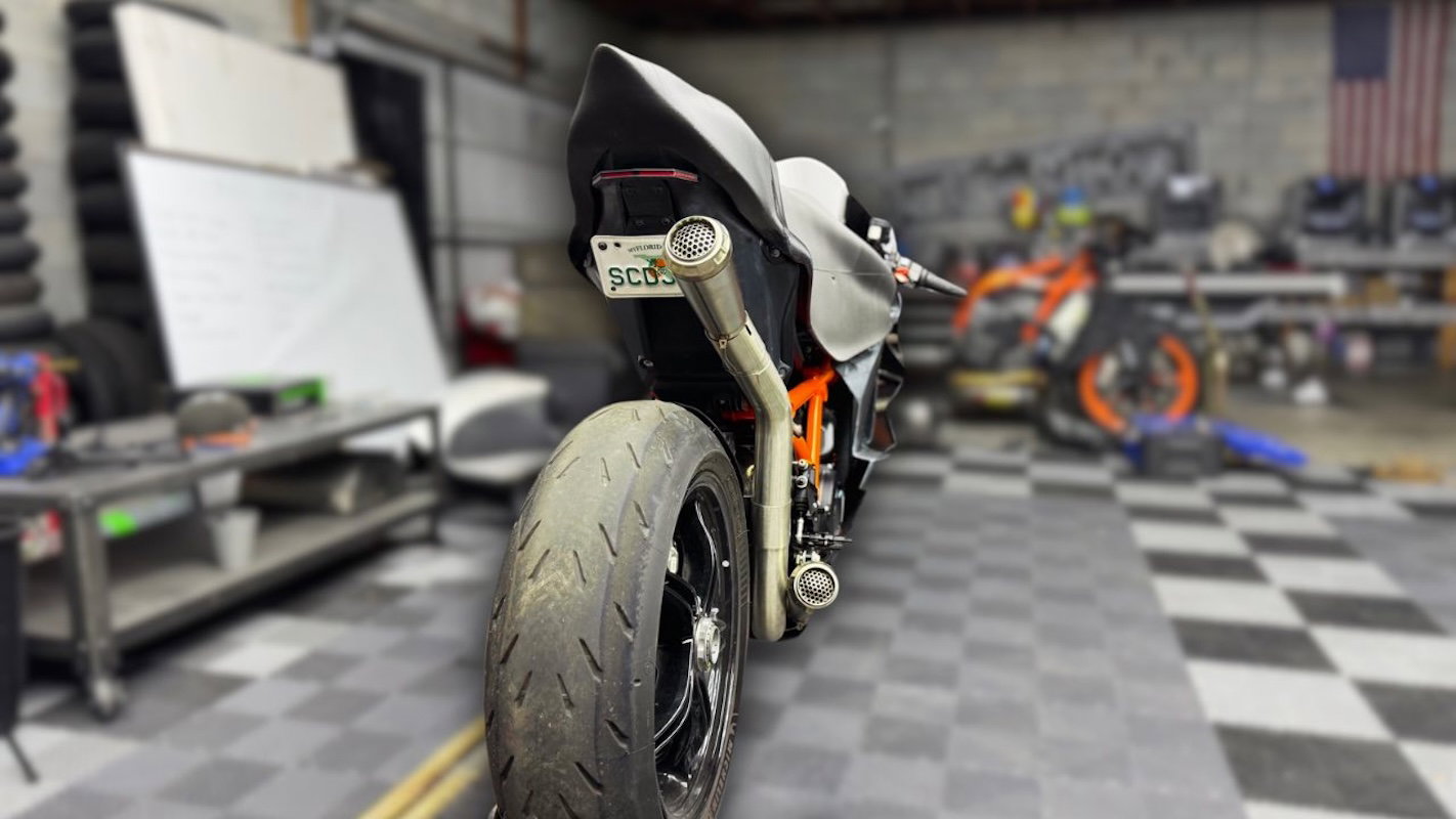 The rear quarter of the bike