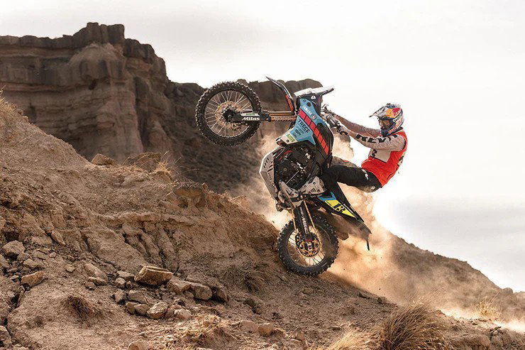 Pol Tarres riding a Yamaha Tenere 700. Photo credit - Rev'it