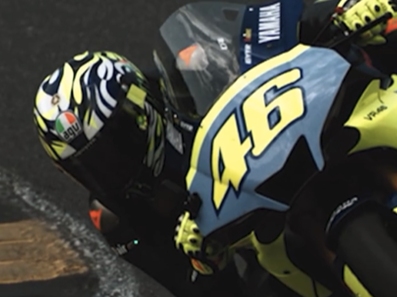 Valentino Rossi riding a Yamaha R1 at the Mugello circuit