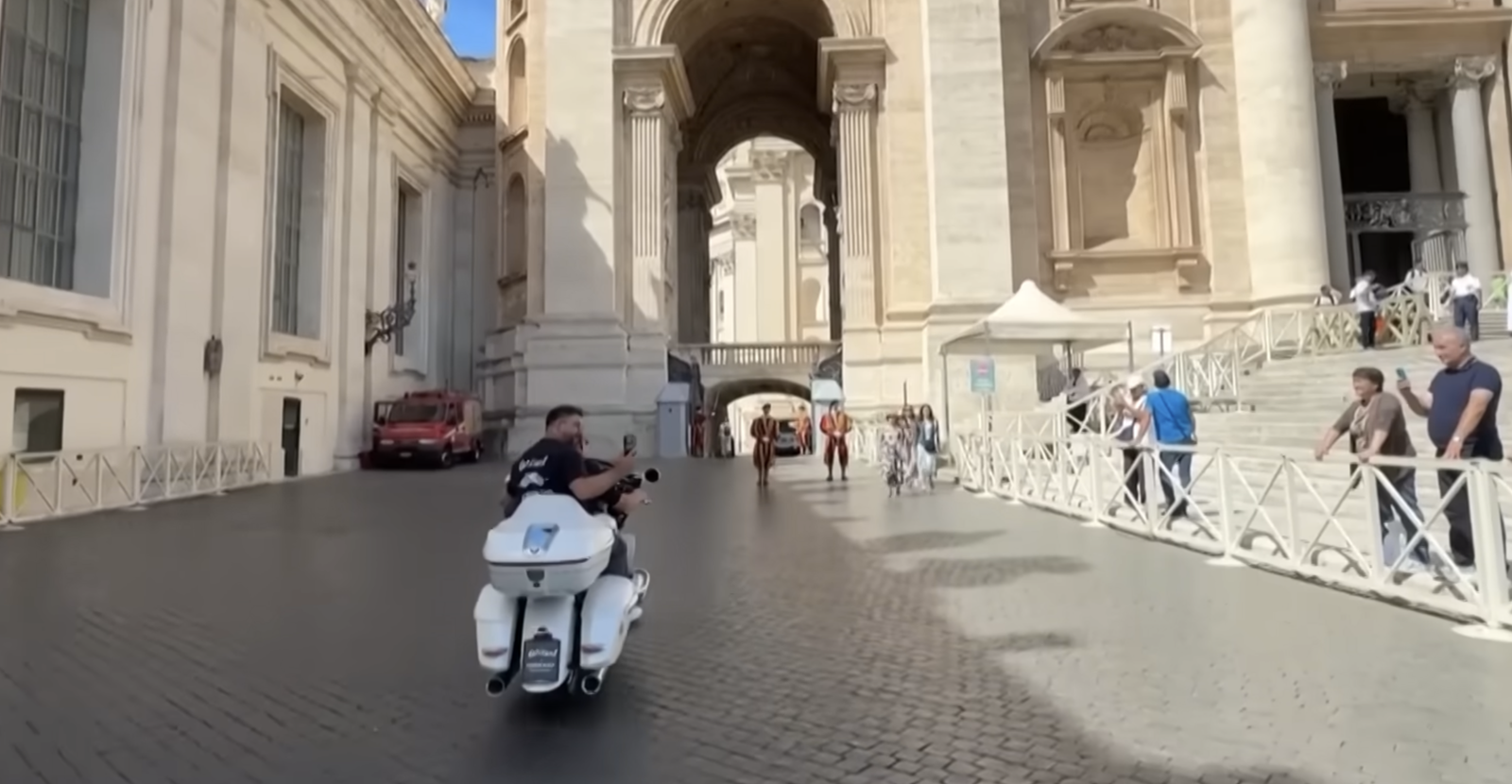 The bike being ridden out of St Peter's Square