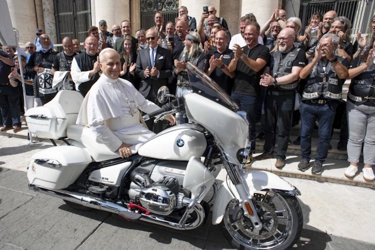 The Pope sitting on a BMW R18 Transcontinental