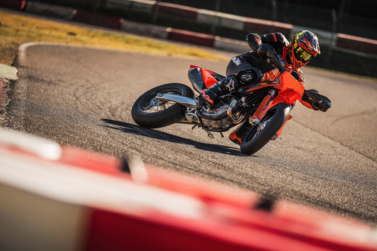 KTM 450 SMR sliding into a corner