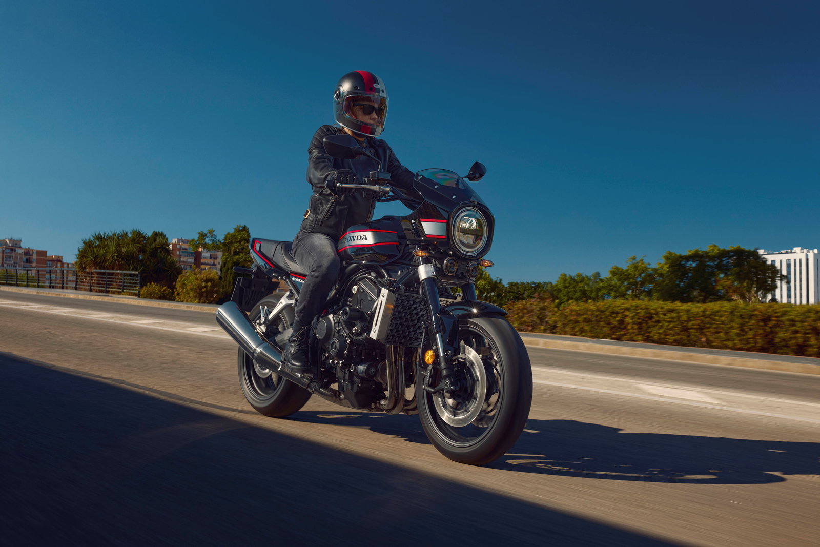 Honda's new CB1000F on the road in its black colourway