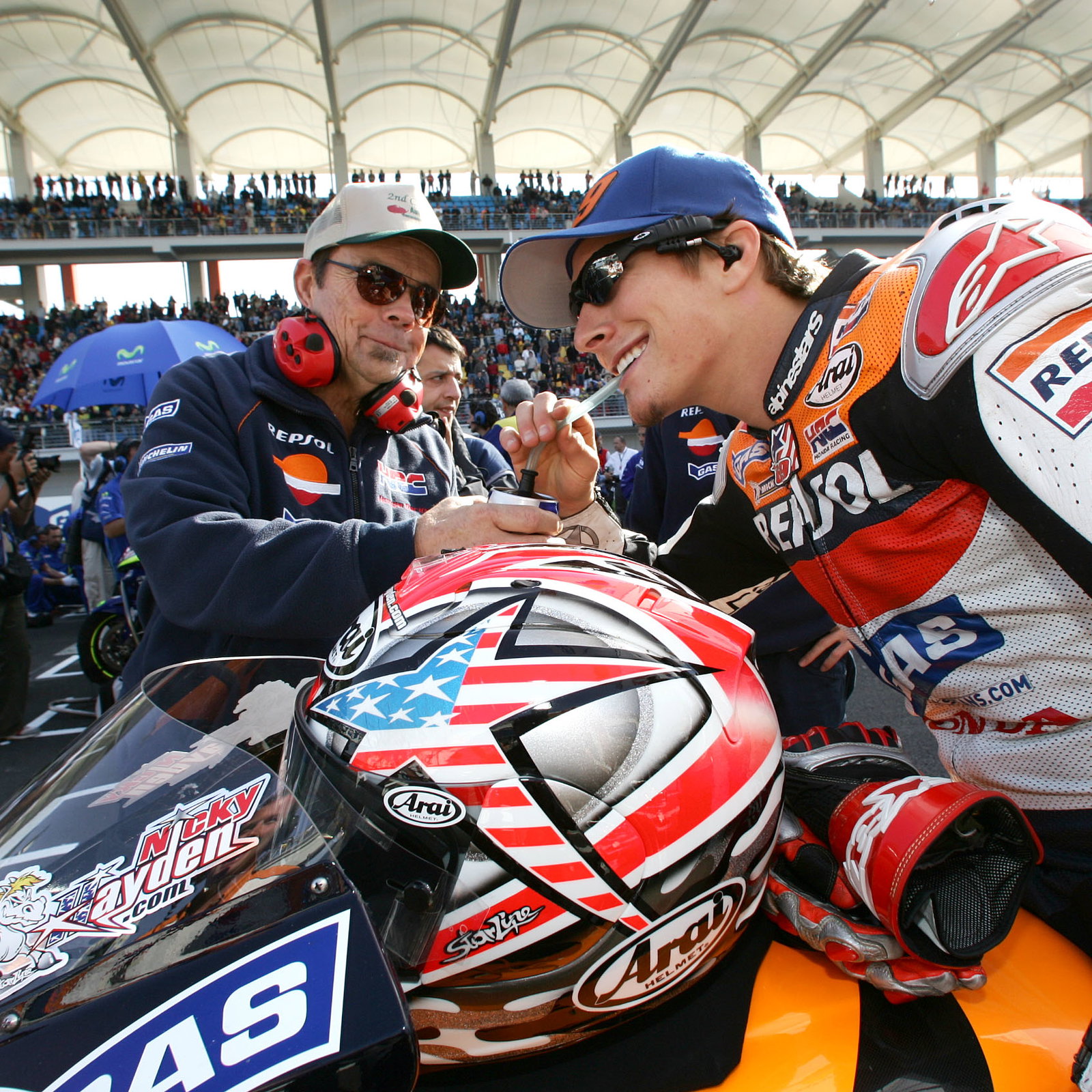 Nicky Hayden with his helmet before a race. Photo credit - Gold and Goose