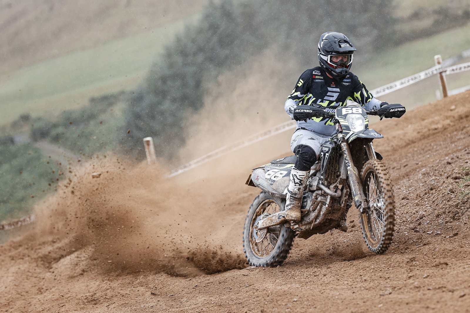 Jamie McCanney riding a Triumph TF 250-E off-road