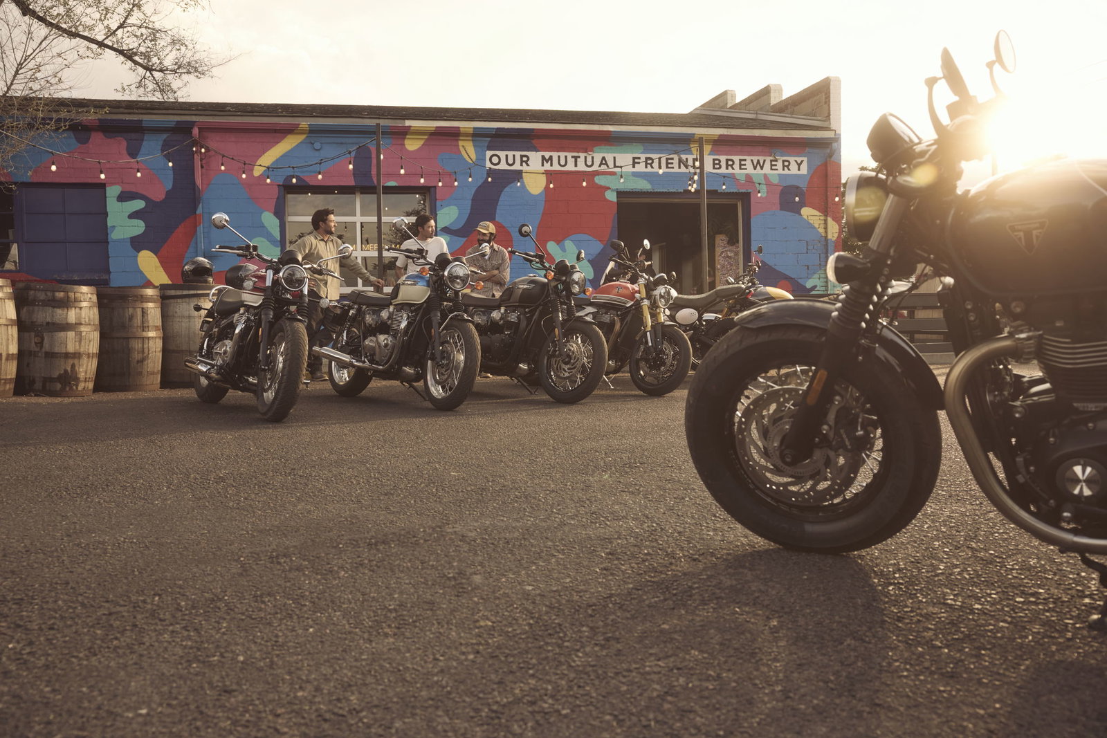 Triumph's complete modern classic family parked together