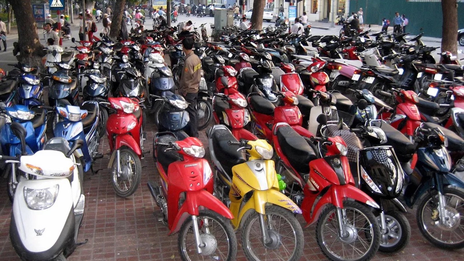 Mopeds lining the streets in Hanoi