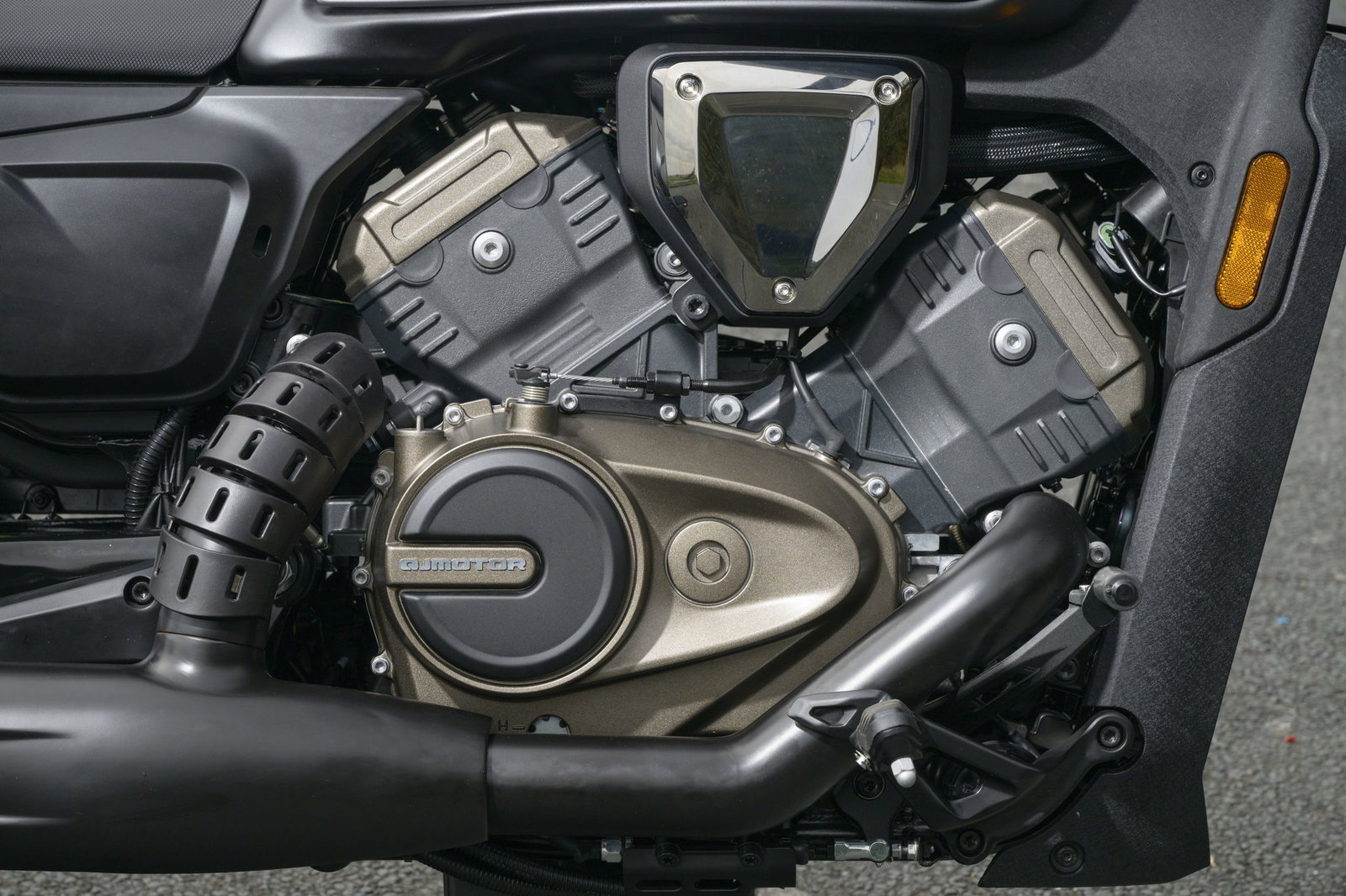 The engine is a fizzy little V-four