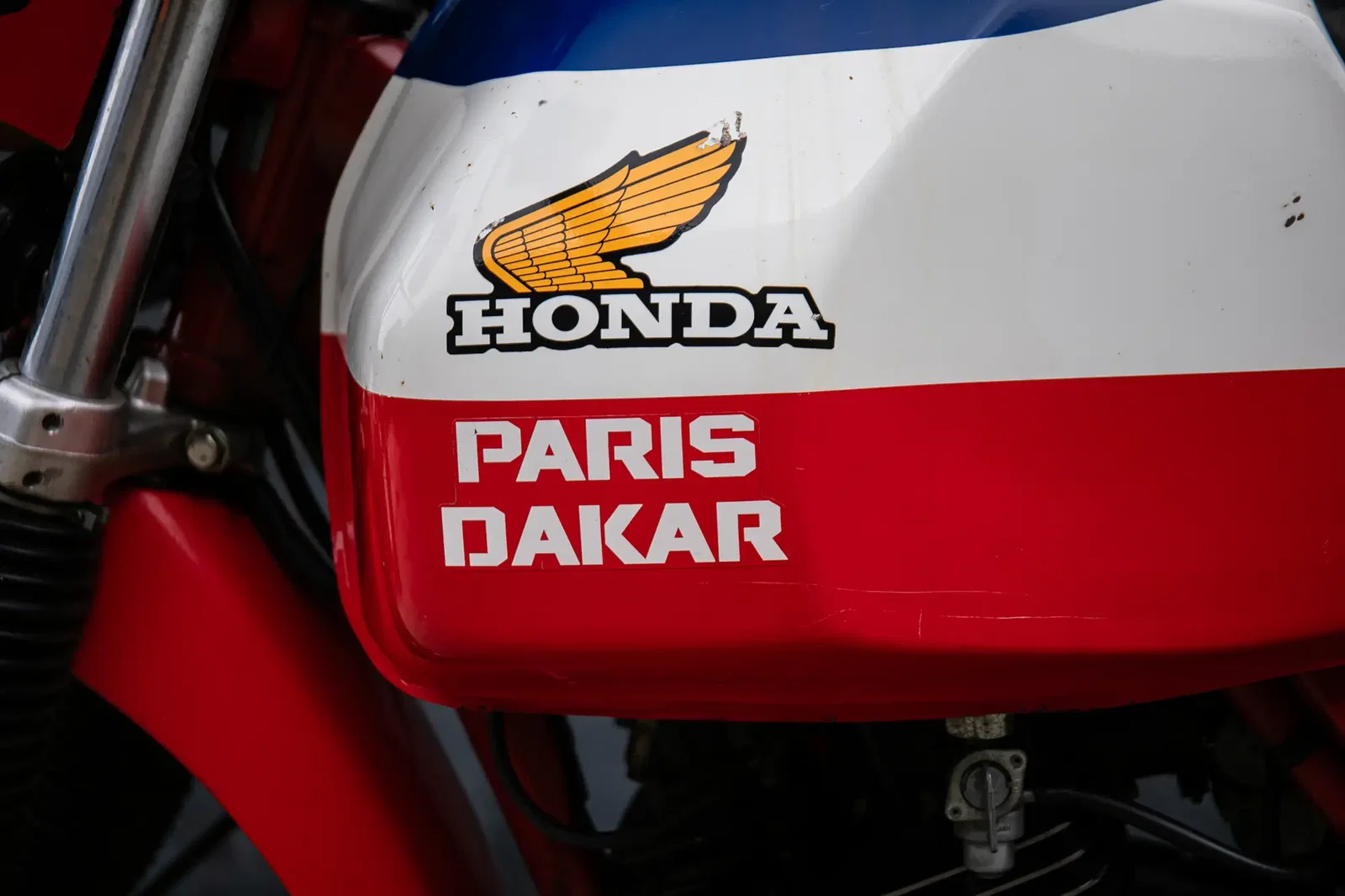Honda Paris-Dakar Rally logo on Harry Metcalfe's XL500R bike
