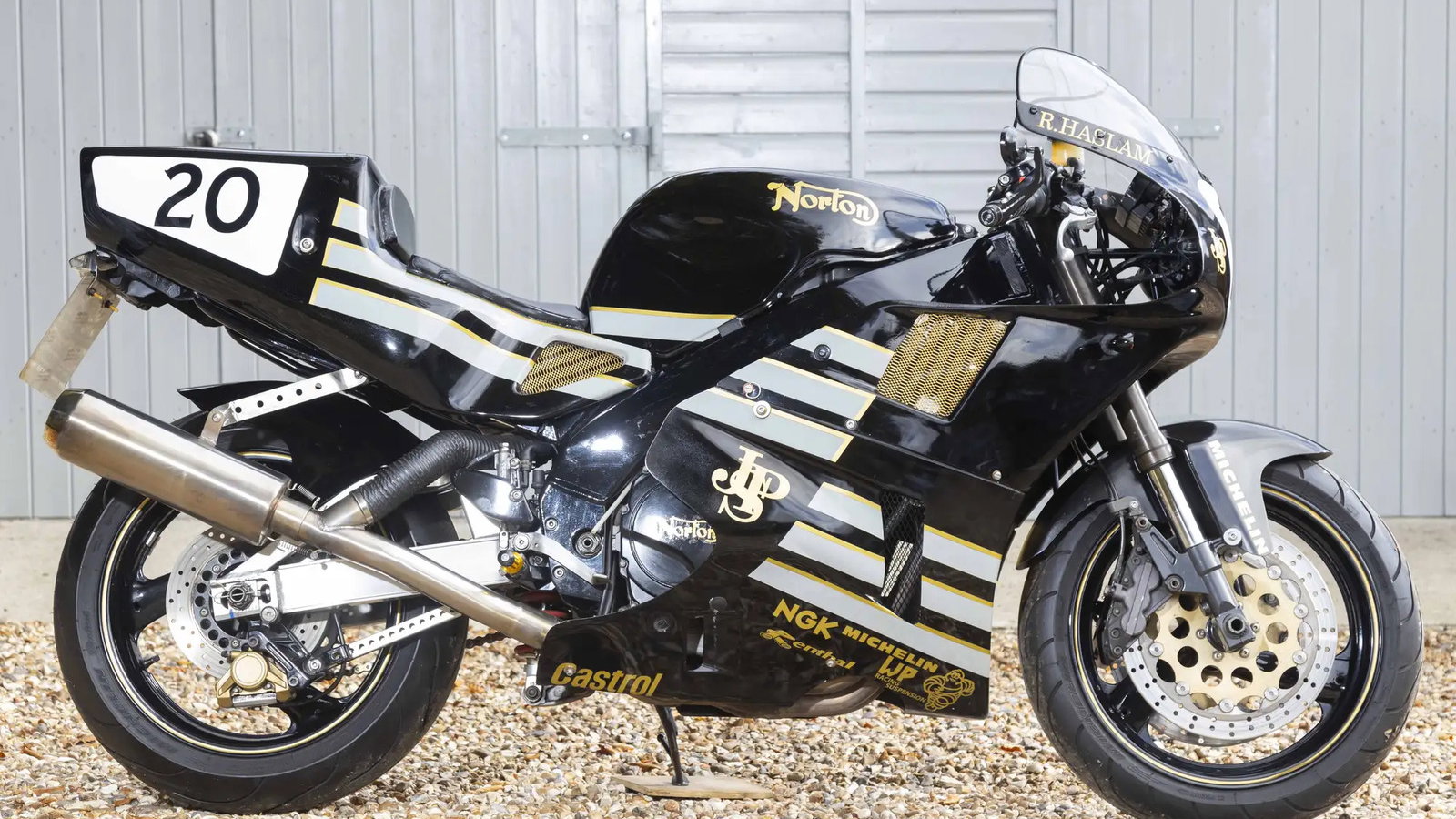 Norton RCW588 Ron Haslam race replica parked off-road