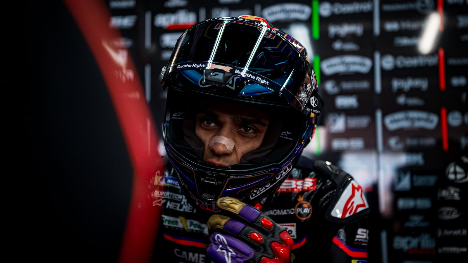 Jorge Martin in an Aprilia Racing garage