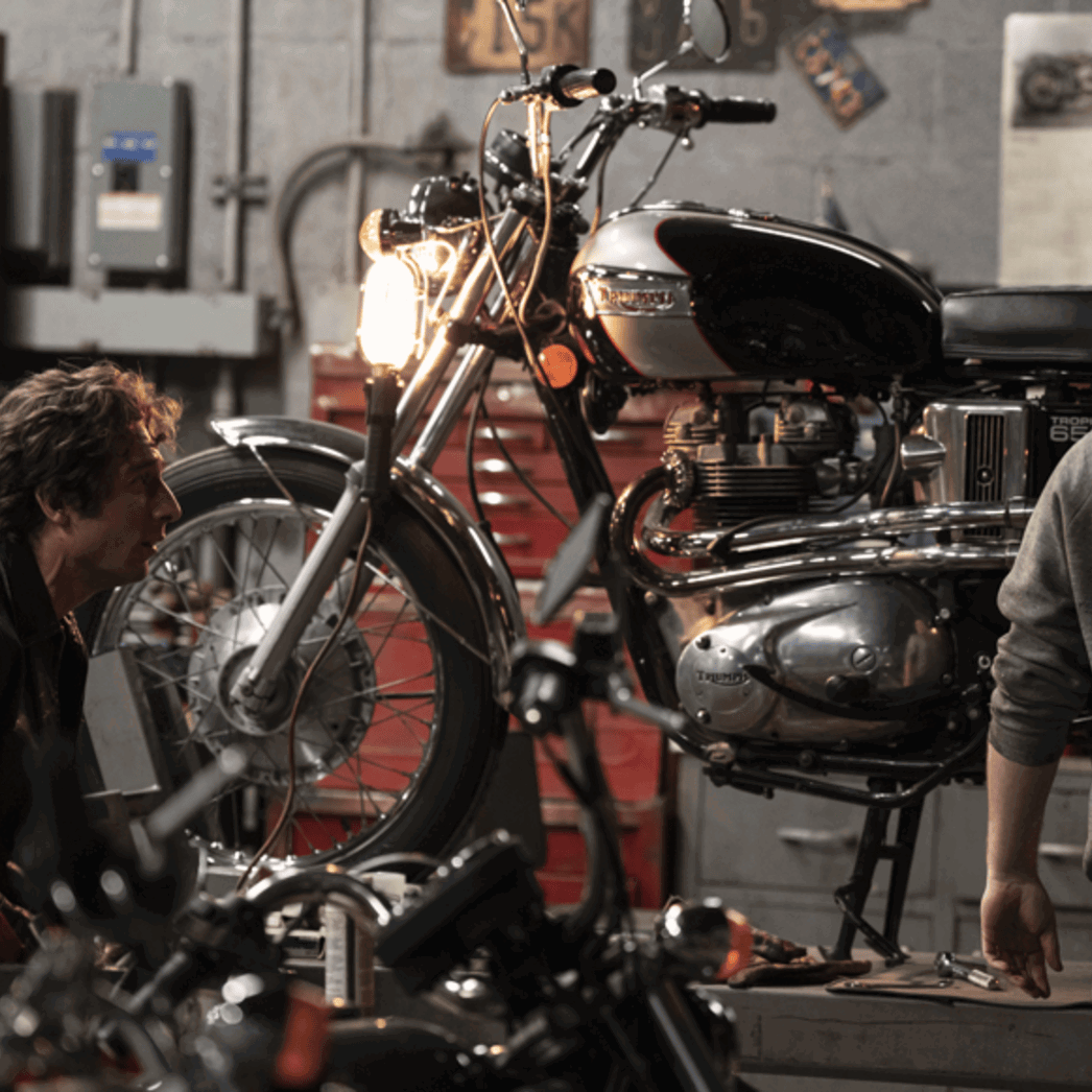 Triumph motorcycle in the new "Springsteen: Deliver Me From Nowhere" movie