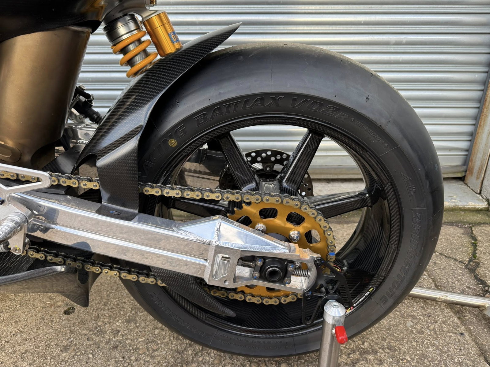 Ohlins suspension and a Bridgestone rear tyre