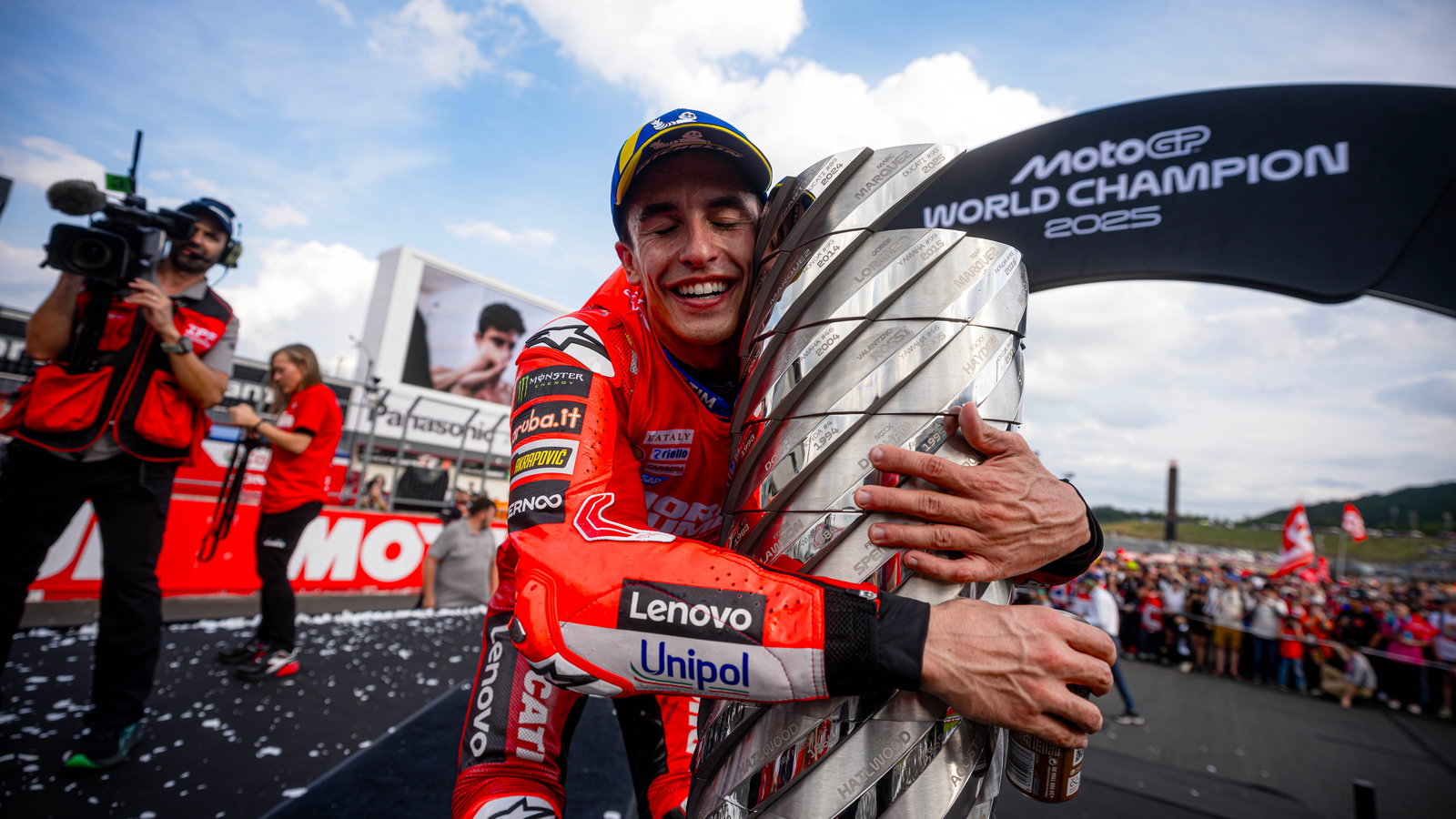 Marc Marquez with the MotoGP World Champion trophy