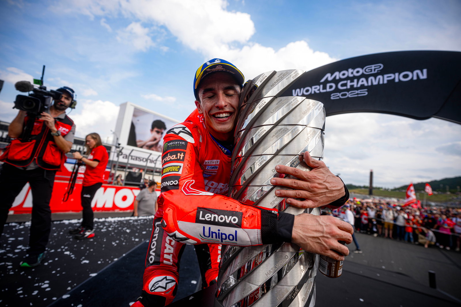 Marc Marquez with the MotoGP World Champion trophy