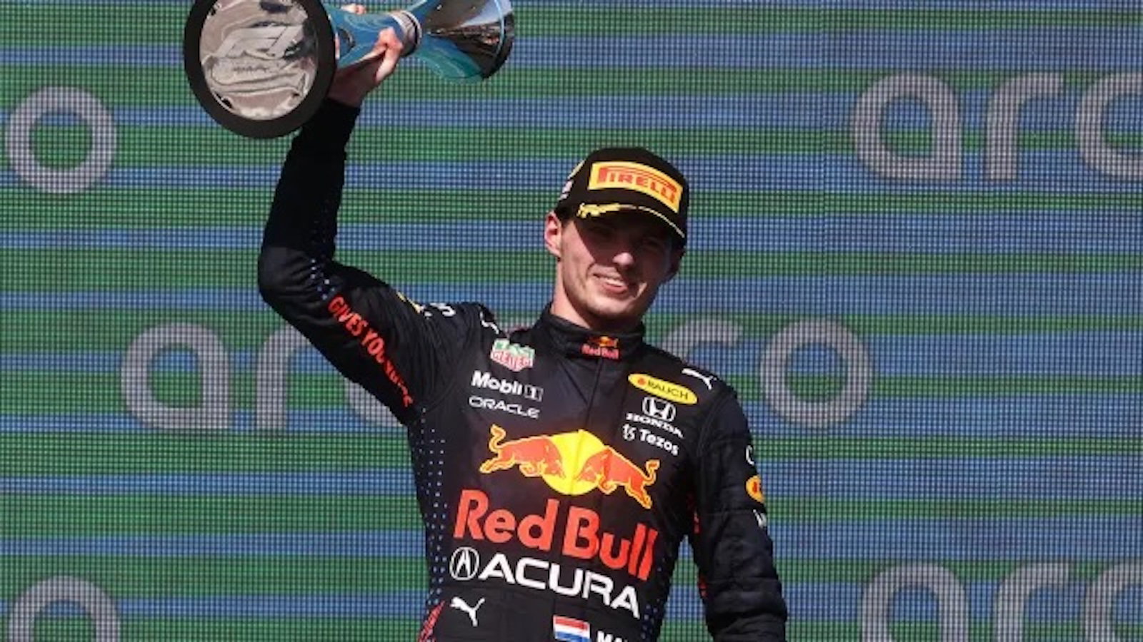 Red Bull F1 driver Max Verstappen on the podium