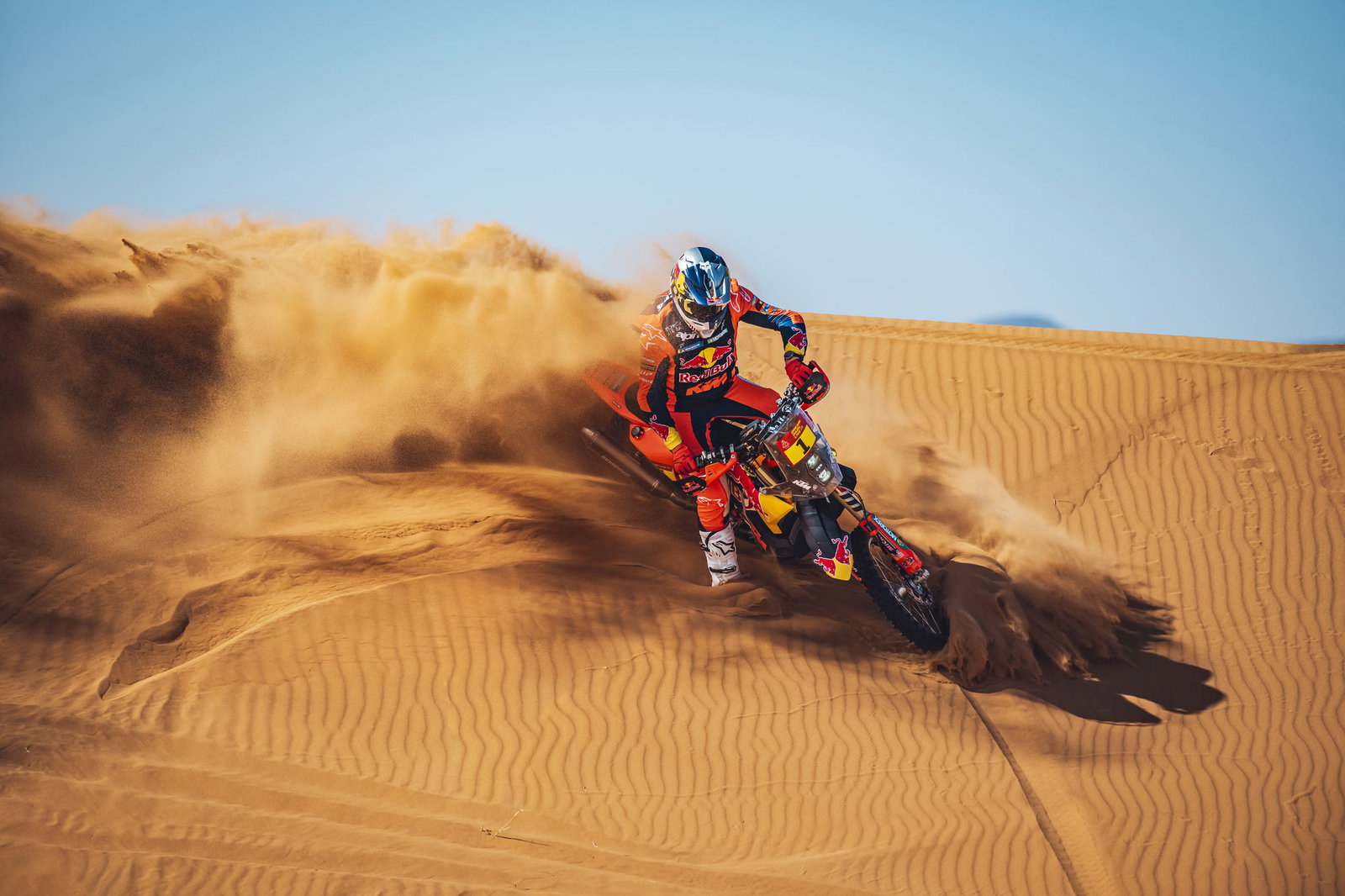 KTM 450 Rally bike riding in the desert