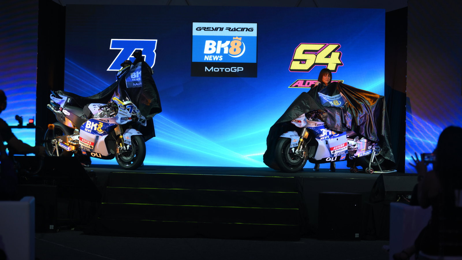 Alex Marquez and Nadia Padovani with 2026 Gresini Ducatis. Credit: Gresini Racing.