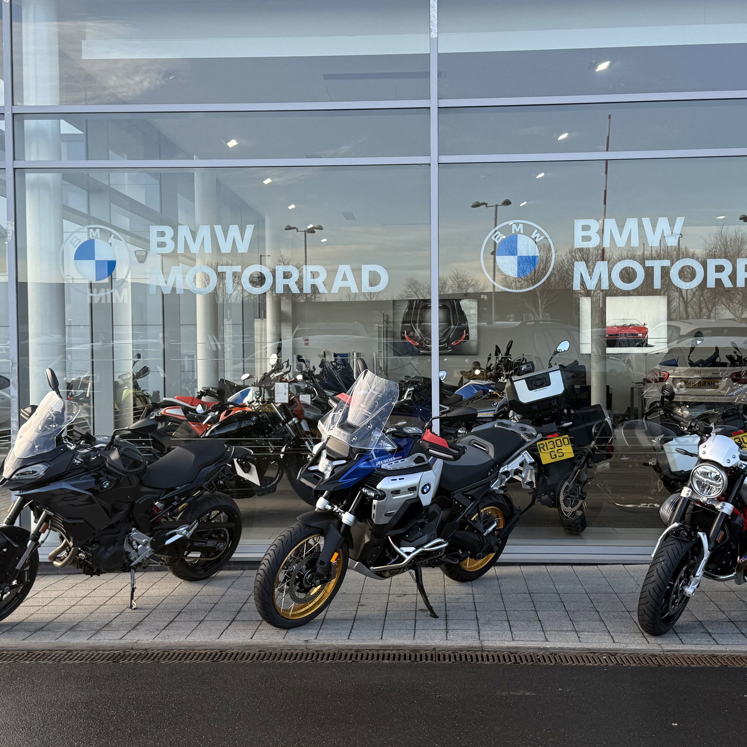 BMW bikes outside a showroom