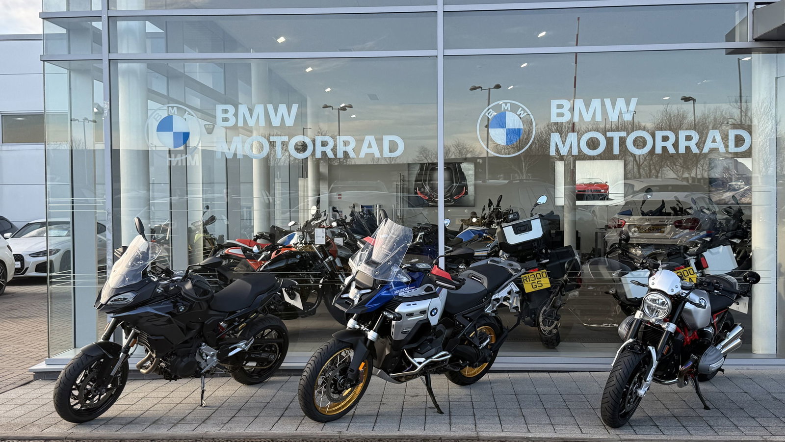 BMW bikes outside a showroom