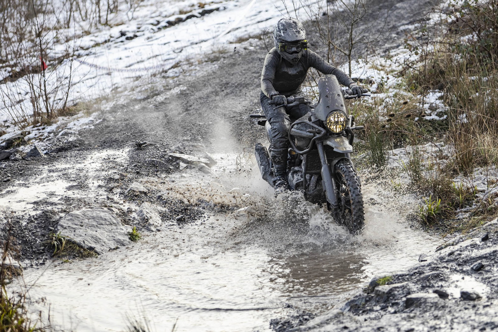 A Royal Enfield Himalayan 450 going through water